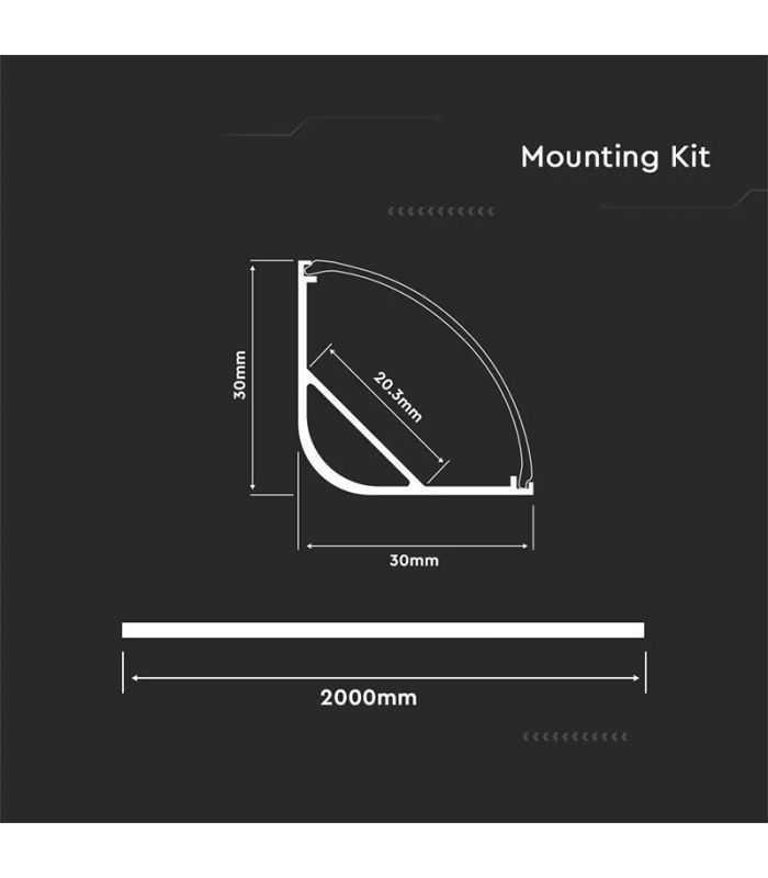 Profil Aluminiu Unghi 90 Grade 2m Argintiu Mat V Tac Sku 3363