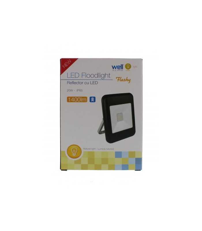 proiector led 20w 1400lm ip65 4000k alb mediu carcasa aluminiu negru well 3