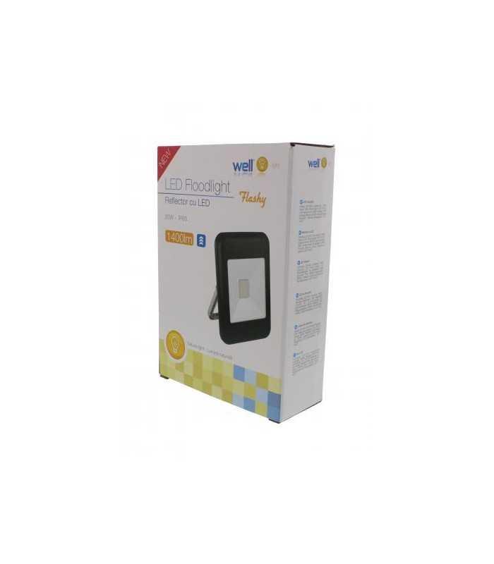 proiector led 20w 1400lm ip65 4000k alb mediu carcasa aluminiu negru well 4