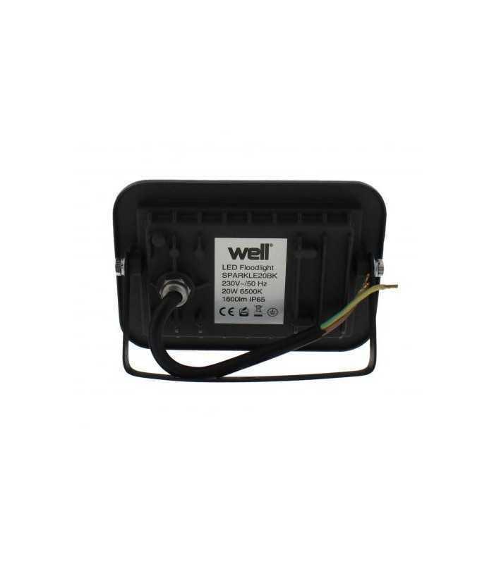 proiector led 20w 1600lm ip65 6500k alb rece carcasa aluminiu negru well 2