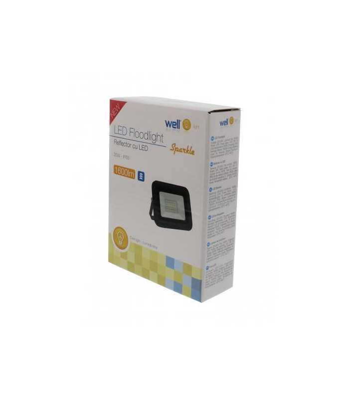 proiector led 20w 1600lm ip65 6500k alb rece carcasa aluminiu negru well 4