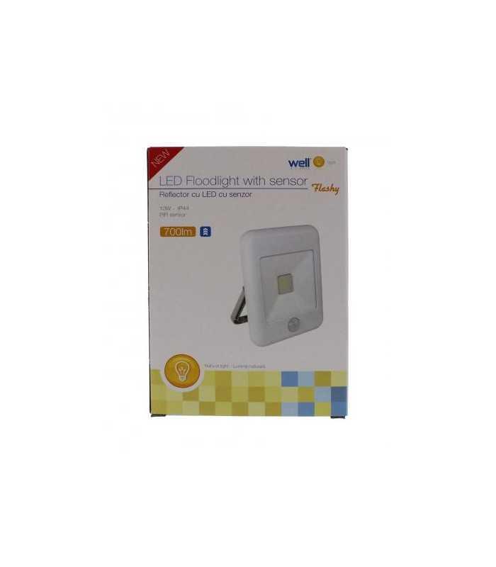 proiector led cu senzor 10w 700lm ip44 4000k alb well 3