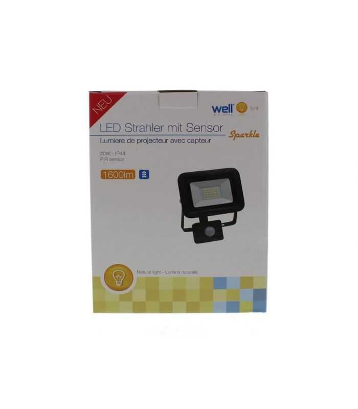 Proiector Led Cu Senzor 20w 1600lm Ip44 4000k Negru Well