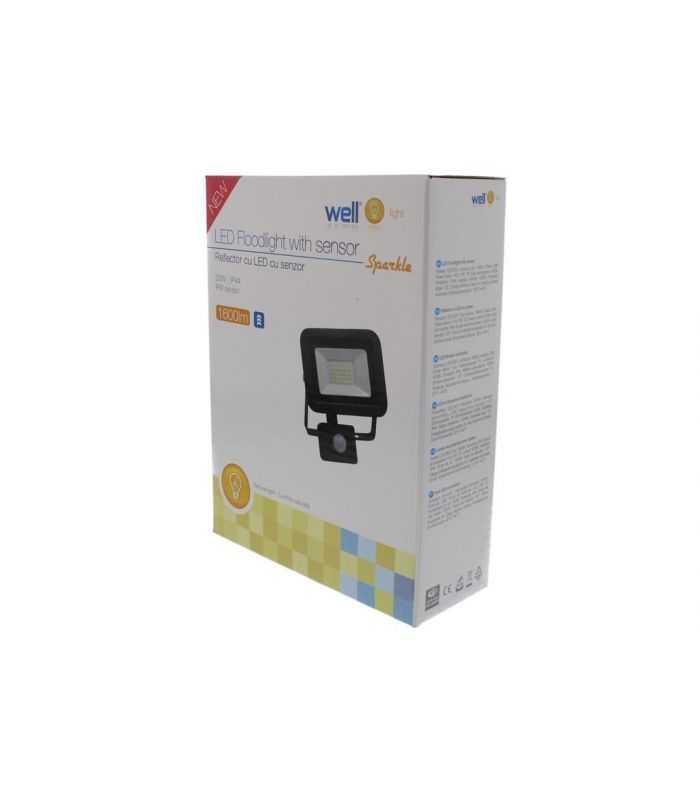 Proiector Led Cu Senzor 20w 1600lm Ip44 4000k Negru Well