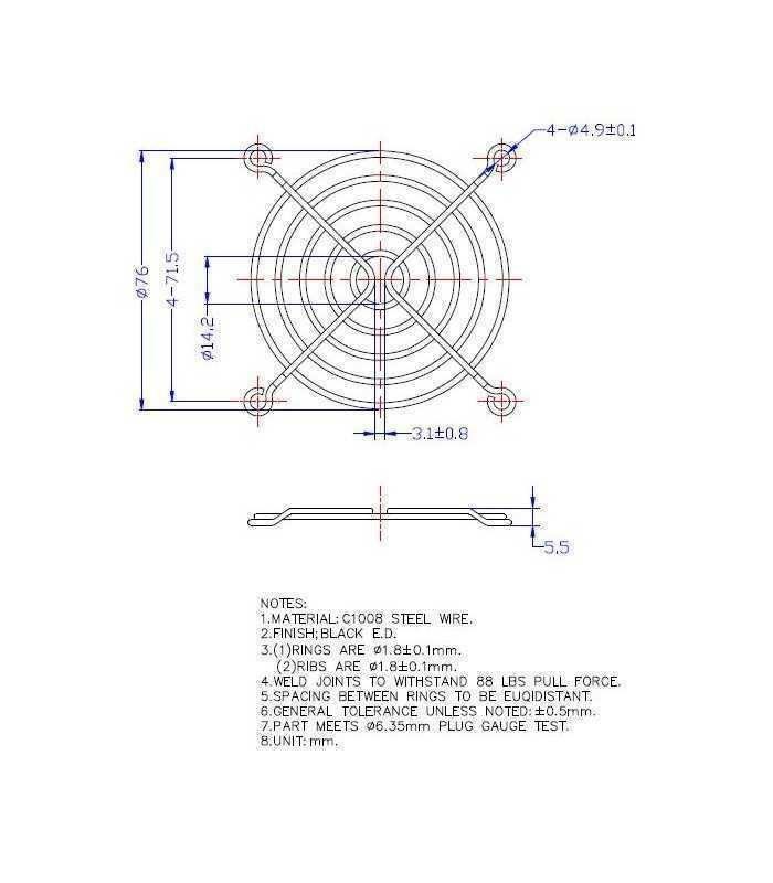 protectie 80x80mm pentru ventilator material metal fixare cu surub negru tqsolution 1
