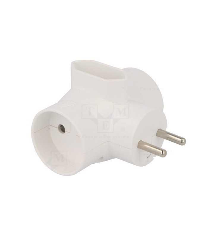 R-20 Conector AC supply splitter Layout 2P Type round flat white TIMEX-ELEKTRO