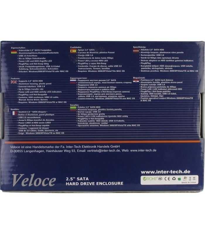 Rack Hdd Usb30 25 Sata Inter Tech Veloce Gd 25612 Negru Aluminiu 78x13x132mm