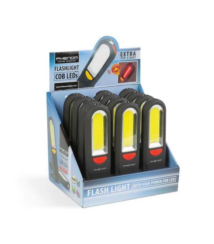 reflector din sticla led cob smd 3w 20 300lm 3x aaa cu carlig magnet si alarma phenom 3