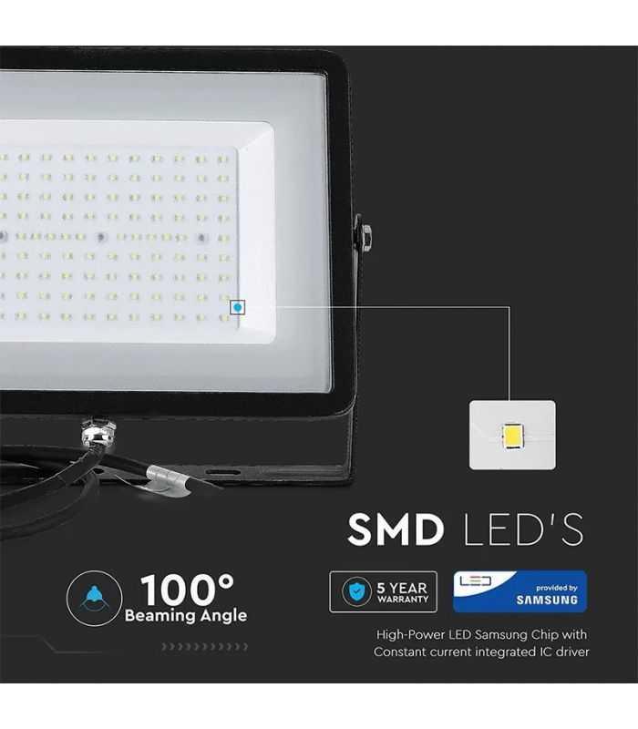 Reflector Led Smd 100w 8000lm 6400k Ip65 Negru Cu Cip Samsung V Tac Sku 414