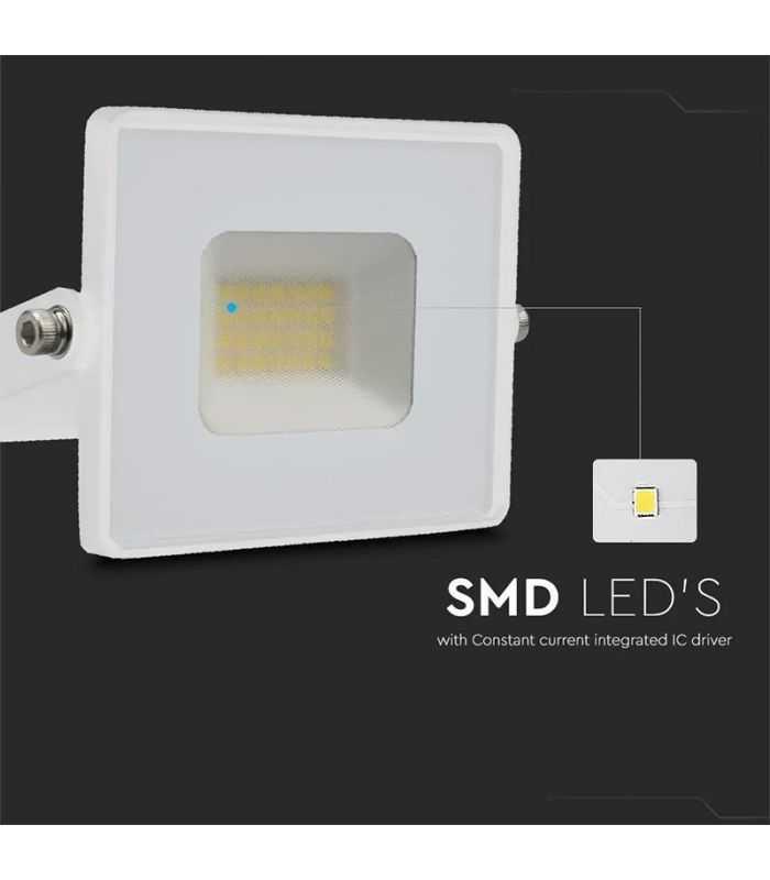 Reflector Led Smd 20w 6500k Alb Rece 1620lm Ip65 Alb V Tac Sku 215951