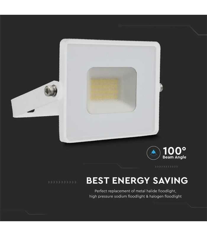 Reflector Led Smd 20w 6500k Alb Rece 1620lm Ip65 Alb V Tac Sku 215951