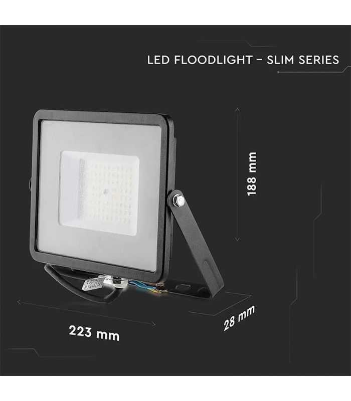 Reflector Led Smd Slim 50w 5750lm 6500k Ip65 Negru Cip Samsung V Tac Sku 21761