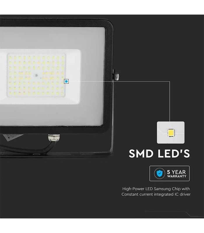 Reflector Led Smd Slim 50w 5750lm 6500k Ip65 Negru Cip Samsung V Tac Sku 21761