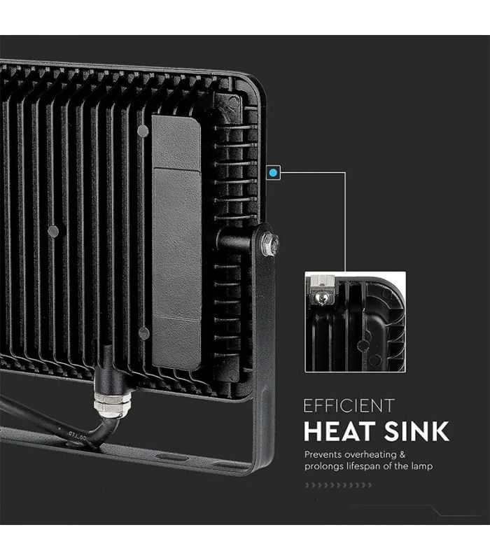 Reflector Led Smd Slim 50w 5750lm 6500k Ip65 Negru Cip Samsung V Tac Sku 21761