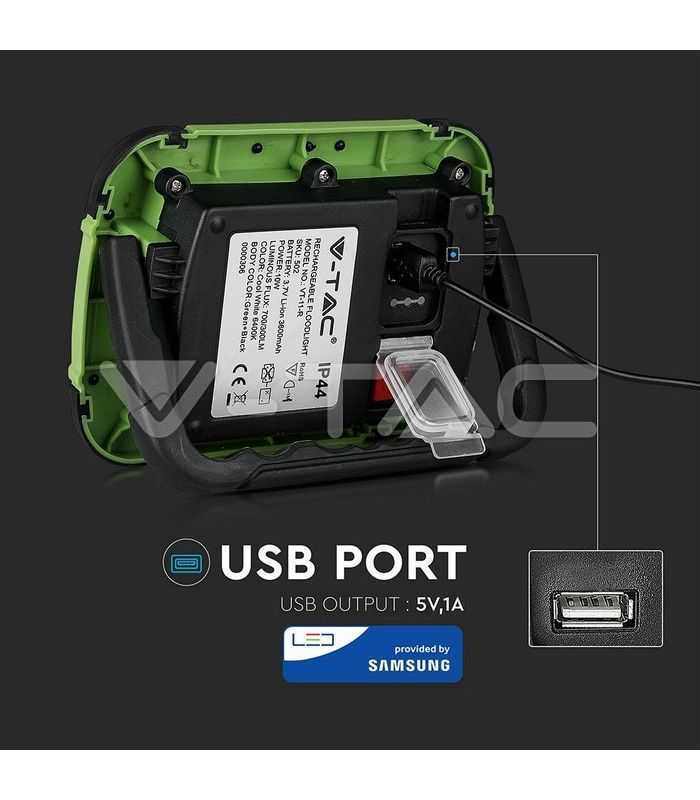 reflector portabil 10w ip44 4000k 700lm functie sos usb cip samsung v tac 6