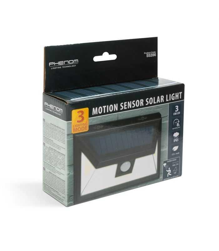 Reflector Solar Cu Senzor De Miscare 3 Led Uri Cob 5w 300lm Ip65 Phenom Lighting 55286