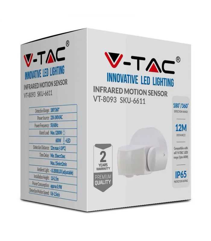 Senzor De Miscare 180 360 Grade 12m 1200w Alb V Tac