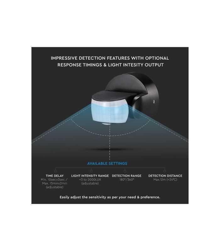 Senzor De Miscare 180 360 Grade 12m 1200w Negru V Tac