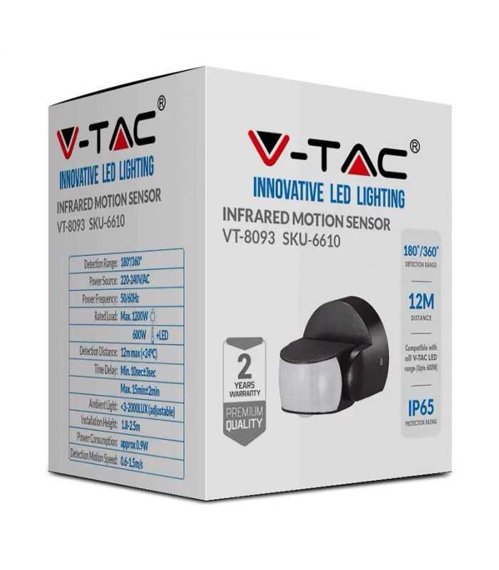 Senzor De Miscare 180 360 Grade 12m 1200w Negru V Tac