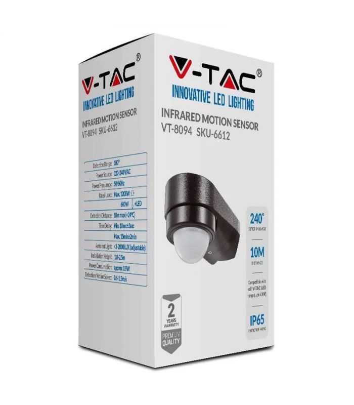 Senzor De Miscare Pe Colt 240 Grade 1200w 10m Negru V Tac