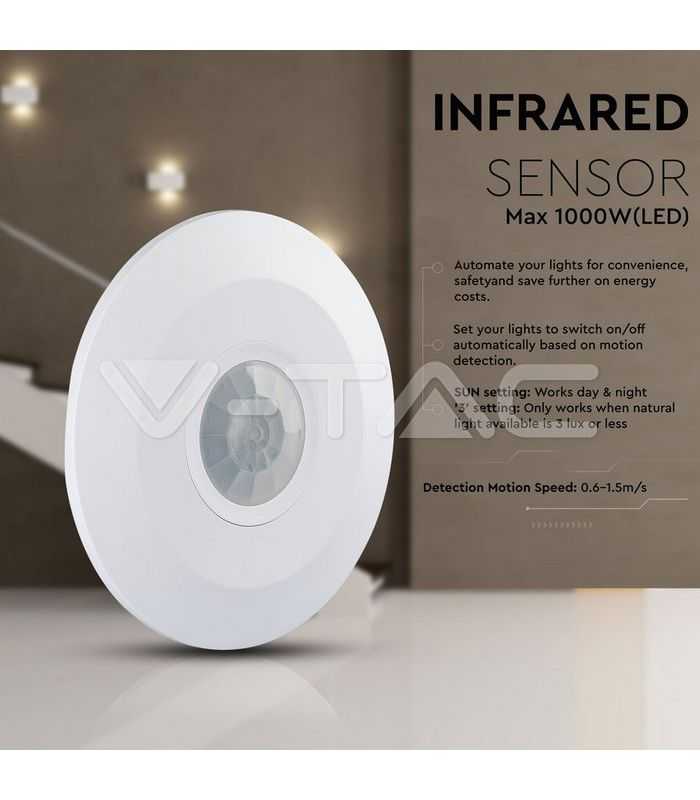 senzor miscare cu montaj pe tavan 360 grade alb max 2000w v tac 6