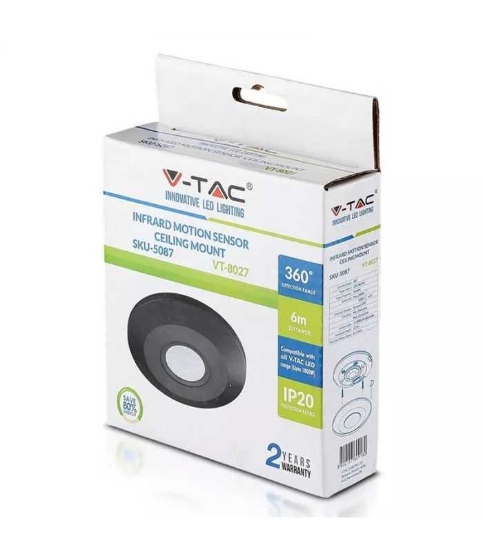 senzor miscare cu montaj pe tavan 360 grade negru max 2000w v tac 5