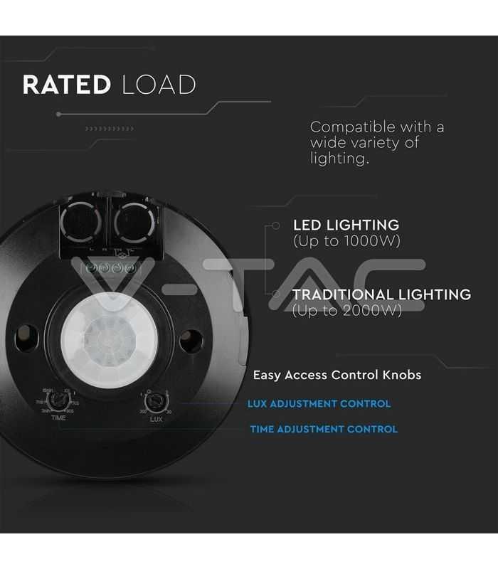 senzor miscare cu montaj pe tavan 360 grade negru max 2000w v tac 8