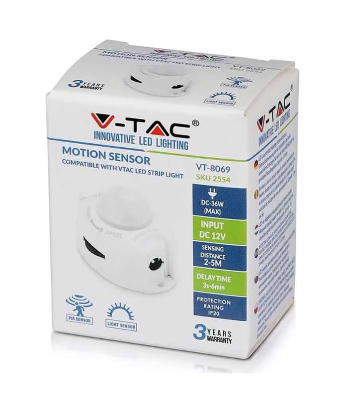 senzor miscare pentru banda led 12v 36w detectie 2 5m temporizare 3 sec 6 min v tac 8