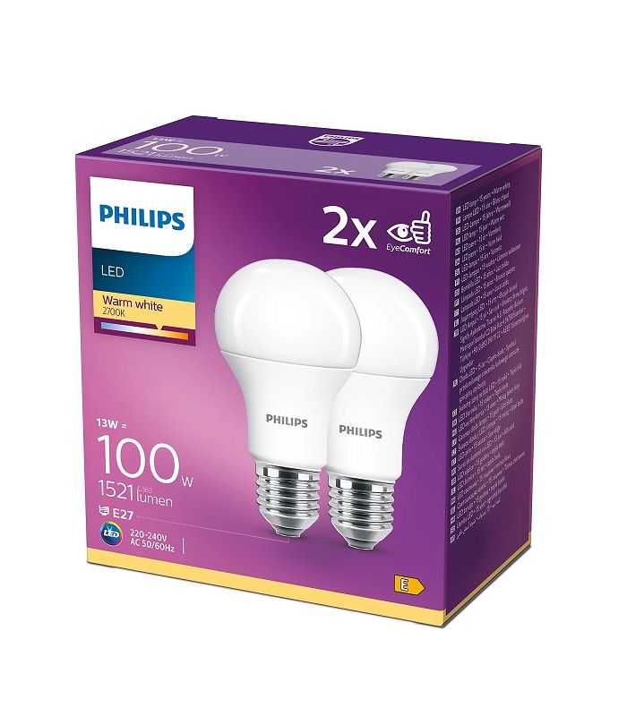 Set 2x Bec LED Philips E27 A60 13W (100W) 1521lm 2700K lumina calda 929001234531 2buc
