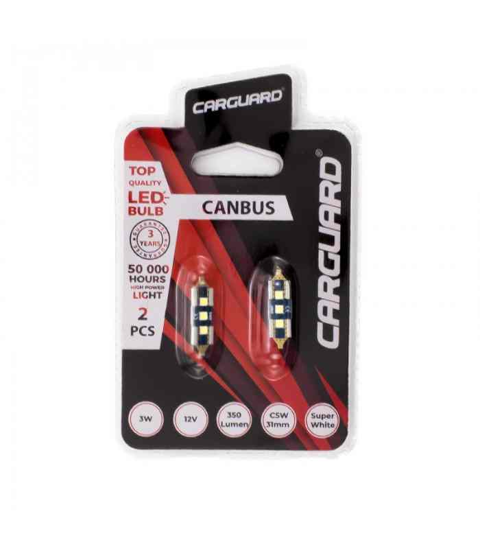 set 2x becuri auto c5w 31mm led smd alb 12v 3w 350lm canbus interior portbagaj carguard 1