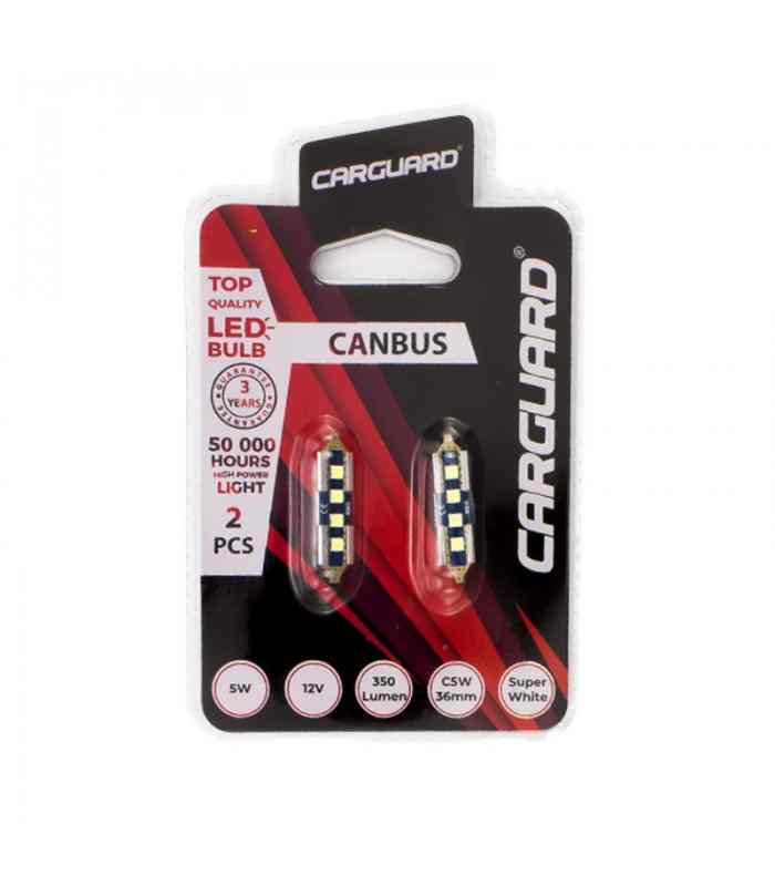 set 2x becuri auto c5w 39mm led smd alb 12v 5w 450lm canbus interior portbagaj carguard 1