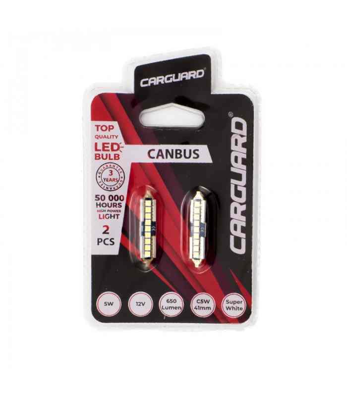 set 2x becuri auto c5w c10w 41mm led smd alb 12v 5w 650lm canbus interior portbagaj carguard 1