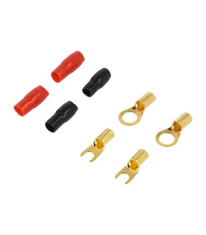Set 4 papuci terminal 10GA 4mm izolati rosu si negru tip furca si inel pentru sertizare 4CarMedia TERMINAL-SET-10GA