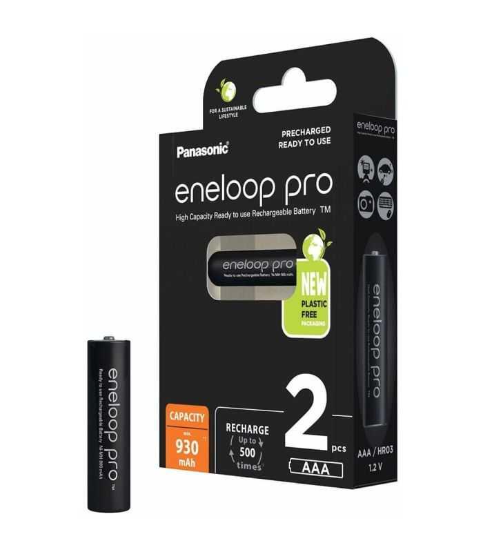 Set acumulatori Panasonic Eneloop Ni-MH 2x AAA (R3) 930mA PRO 2buc BK-4HCDE/2BE