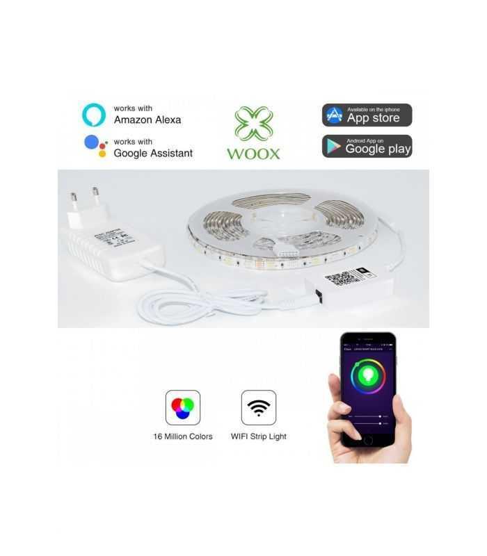 set banda led smart wifi woox r5093 5m rgb color alb cald 24w 150buc x 016w 3