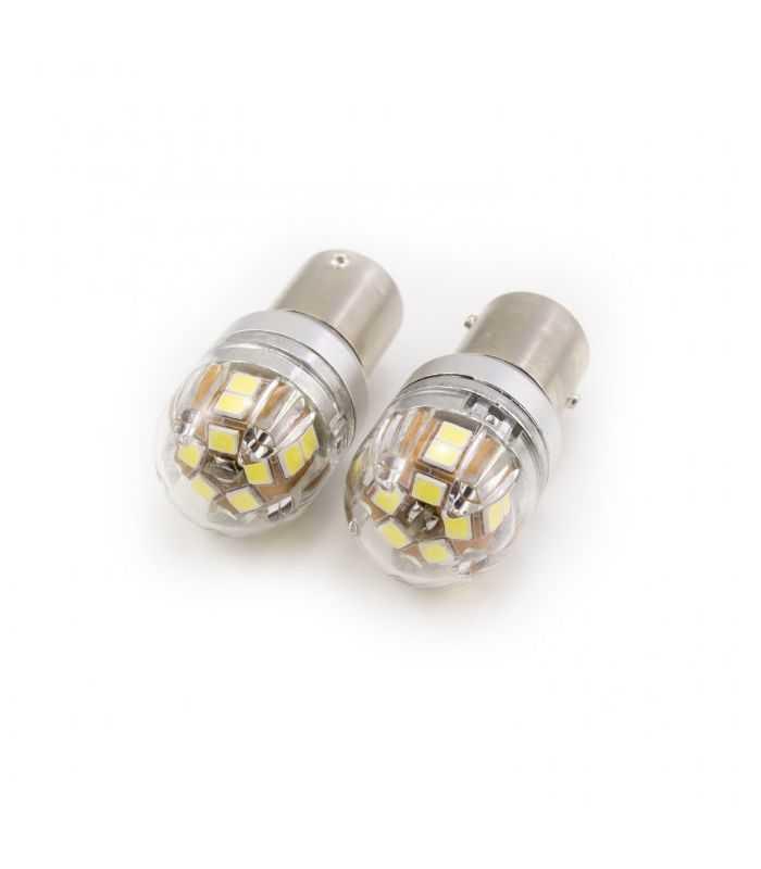 set becuri led auto frana p21 5w ba15d dublu filament 12 24v 880lm 15x2835smd alb canbus carguard 2buc 1