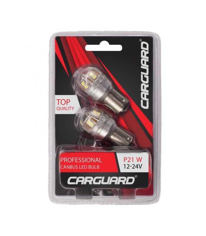 set becuri led auto p21w ba15s 12 24v 15x2835smd 880lm alb canbus carguard 2buc 3