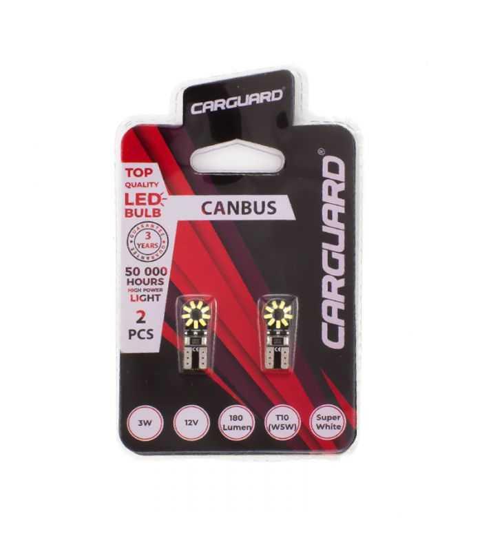 set becuri led auto t10 w5w 12v 3w alb rece canbus set 2buc pentru interior portbagaj carguard can126 3