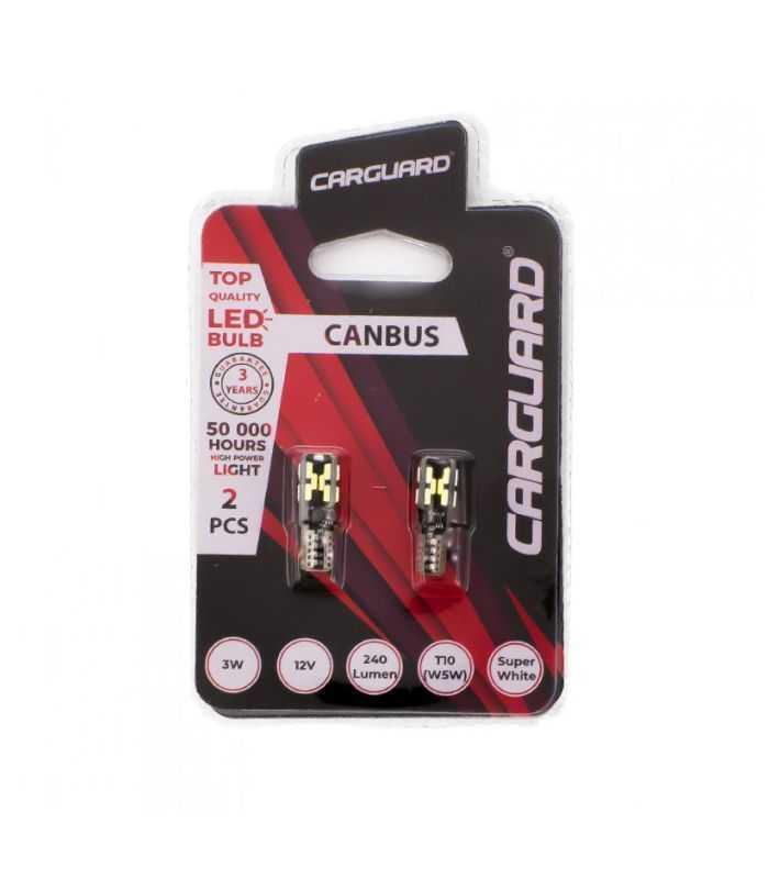 set becuri led auto t10 w5w 3w 240lm 6500k 12v canbus pentru interior portbagaj carguard 3
