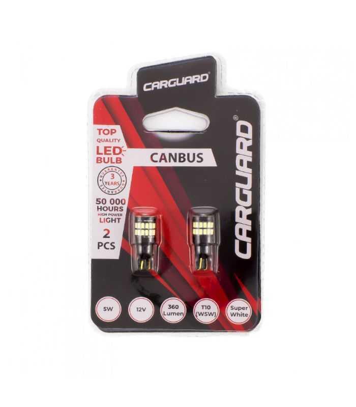 set becuri led auto t10 w5w 5w 360lm alb rece pentru interior portbagaj 2buc carguard 1