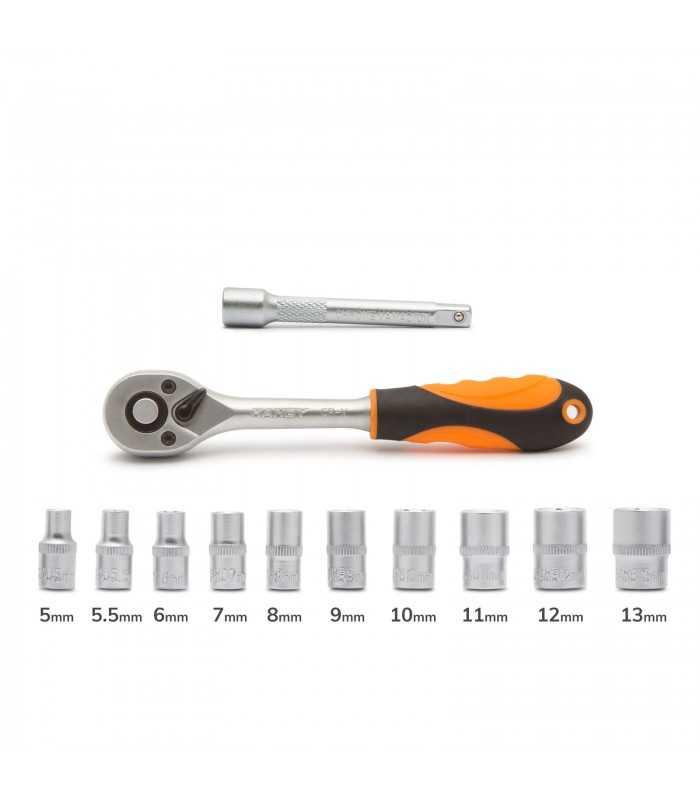 set chei tubulare 12buc 1 4 5 13mm clichet crom vanadiu handy 3