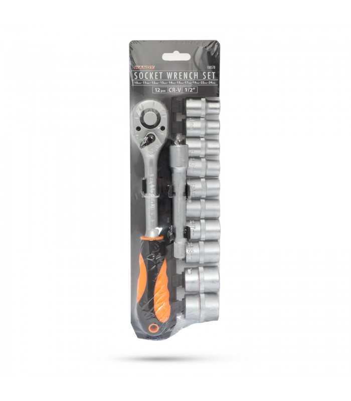 set chei tubulare cu clichet 12buc 1 2 10 24mm crom vanadiu handy 4