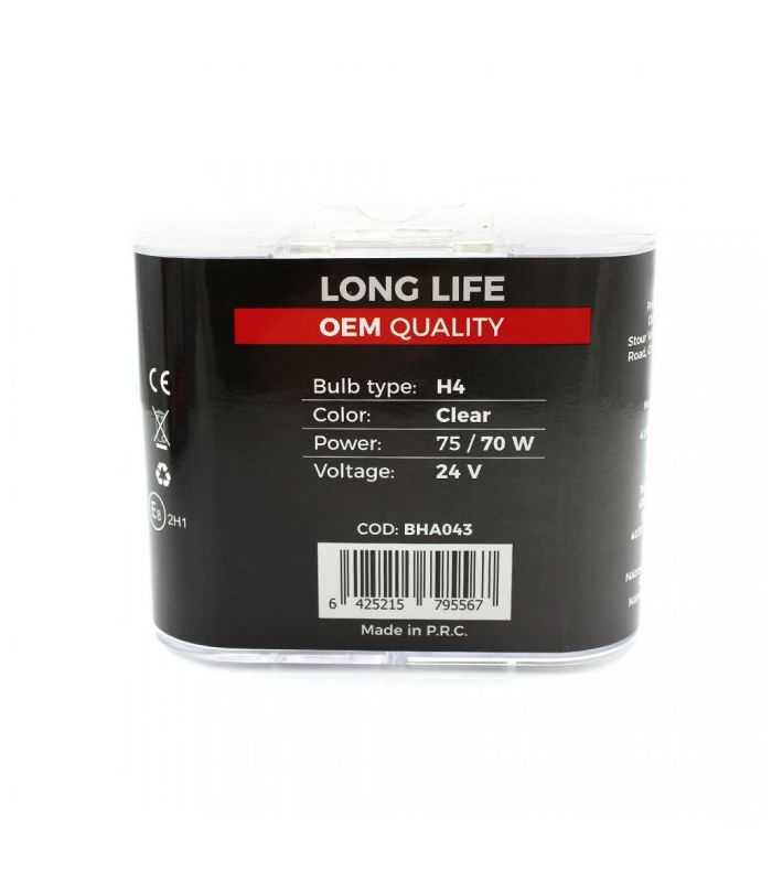 Set De 2 Becuri Halogen 24v H4 70w 50 Intensitate Long Life Carguard