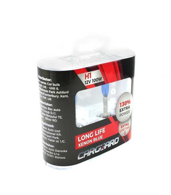 set de 2 becuri halogen h1 100w 130 intensitate alb xenon 12v carguard 2