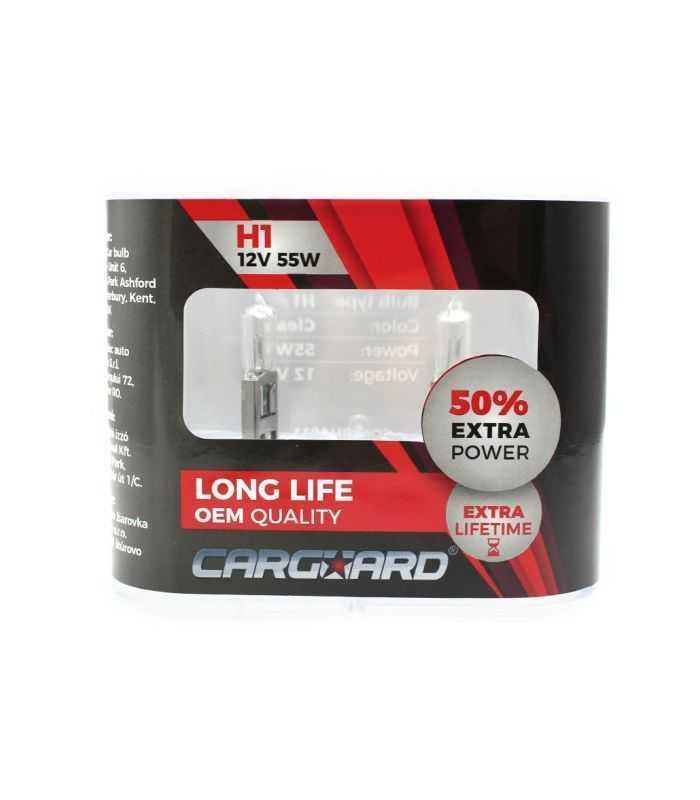 set de 2 becuri halogen h1 55w 50 intensitate long life 12v carguard 1