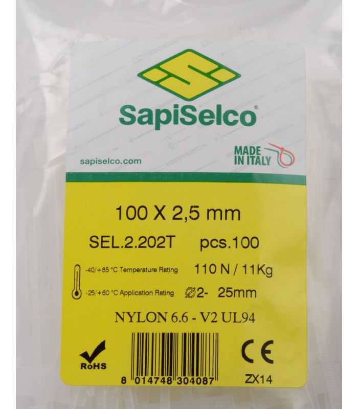 Set Etichete 100x25mm Coliere Nylon 100buc Sel2202t Sapiselco Italy