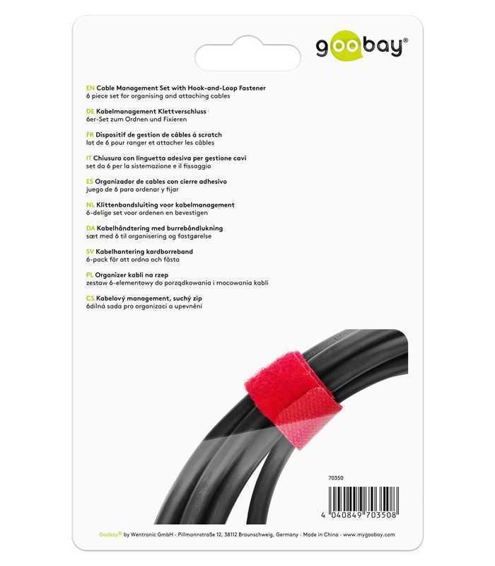 set fasete panza de gestionare a cablurilor cu fixare carlig si bucla 170x20 mm goobay 1