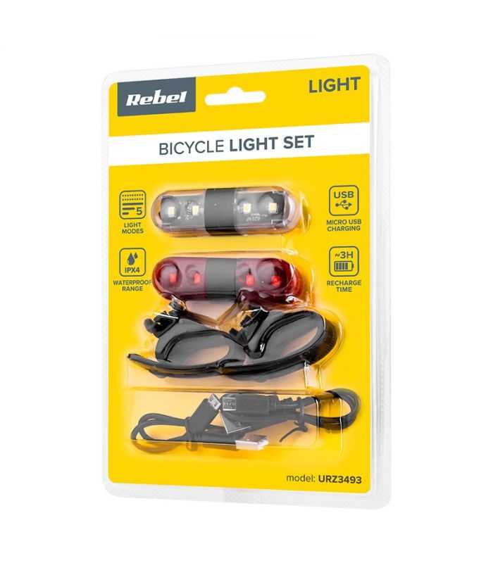 Set Iluminat Bicicleta Fata Spate Usb Urz3493 Rebel