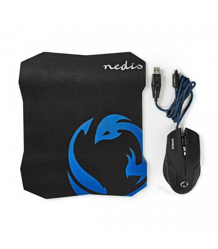Set Mouse Gaming cu fir +Mouse Pad 1600 DPI 6 butoane Nedis