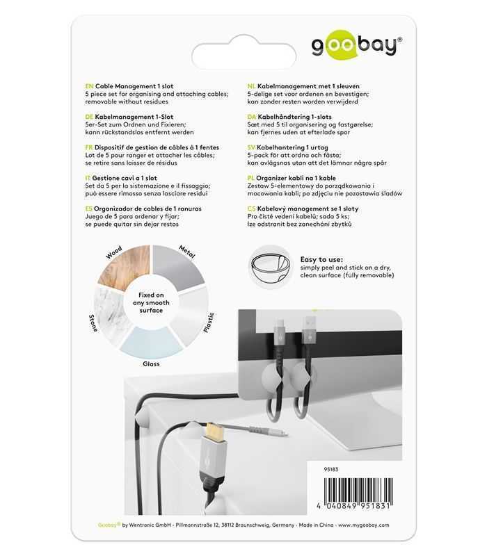 set organizator cabluri 5 buc alb goobay 4